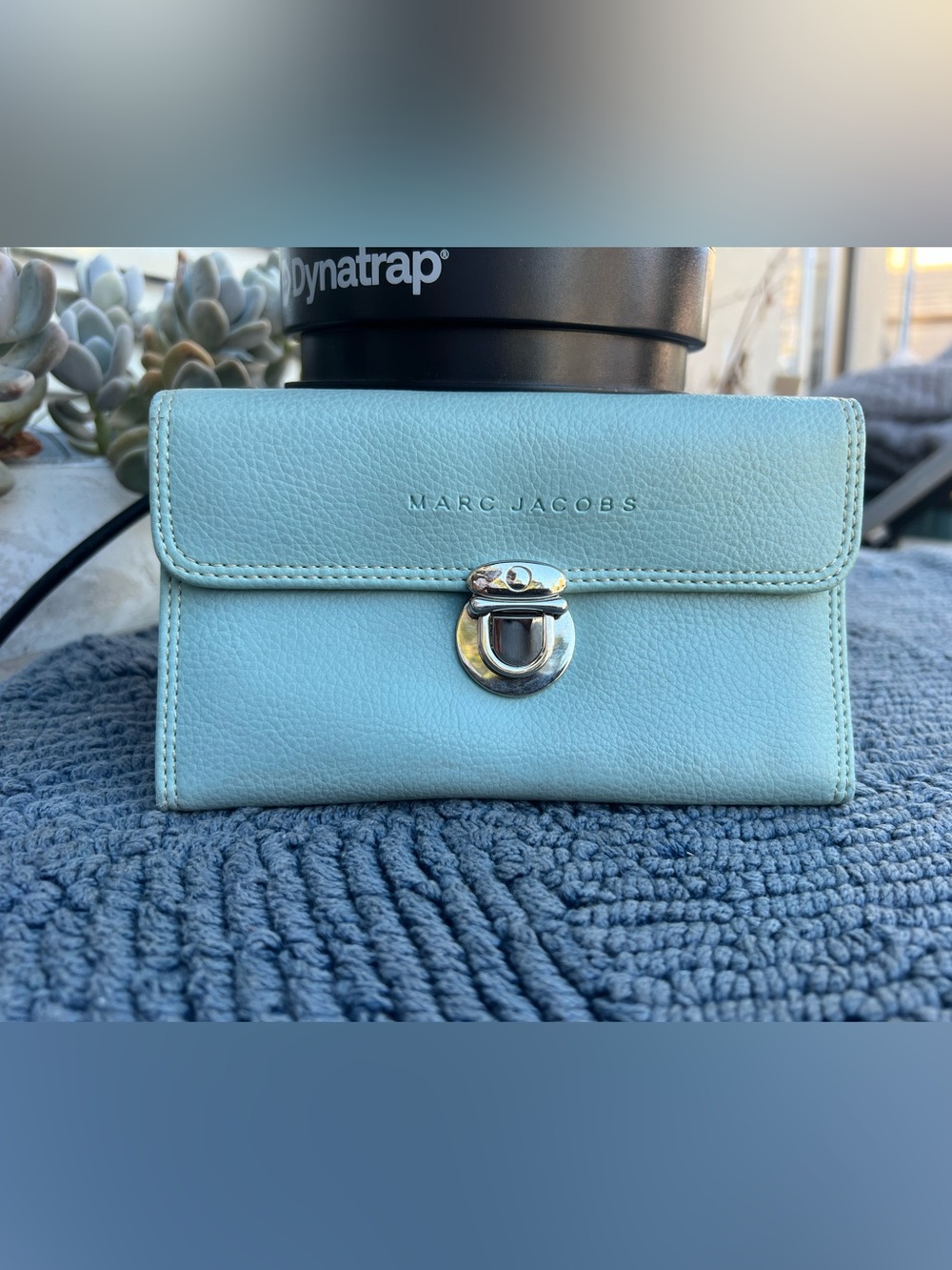 Marc Jacobs Light Aqua Leather Wallet with Silver-Tone Clasp